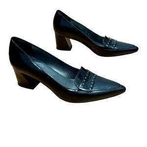 Stuart Weitzman Skimmer Heeled Black Leather Loafers
